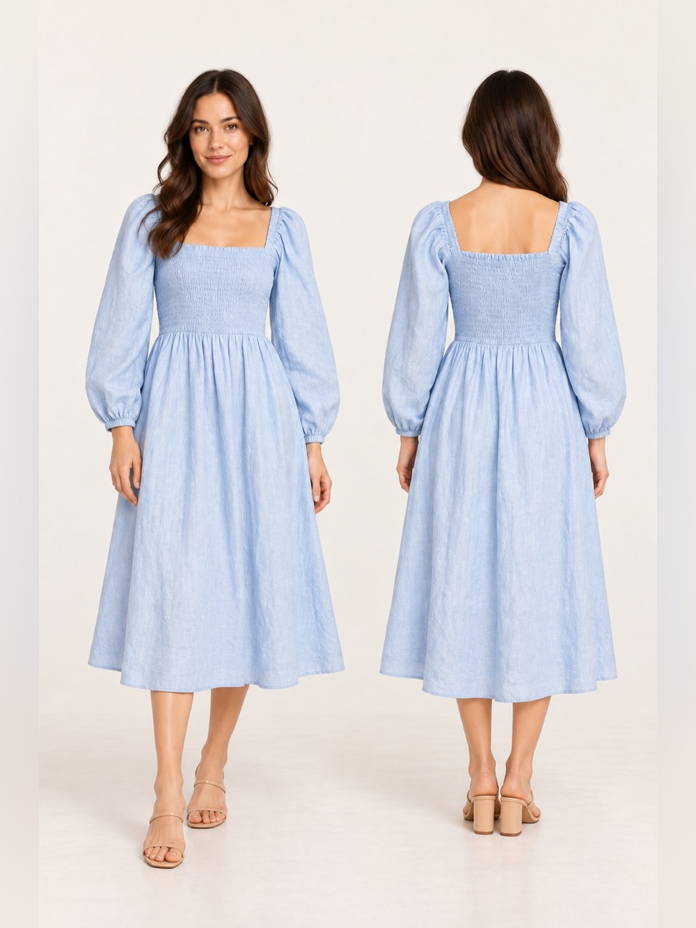 NWT J.Crew Linen Daydream Dress French Blue XXS Petite Puff Sleeve light blue